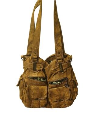 Angel Kiss Vintage Brown Vegan Leather Hobo Shoulder Bag Multi-Pocket Purse
